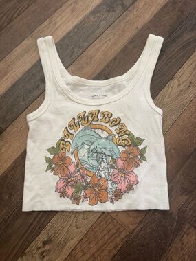 Billabong White Cropped Tank with Dolphin & Floral Print